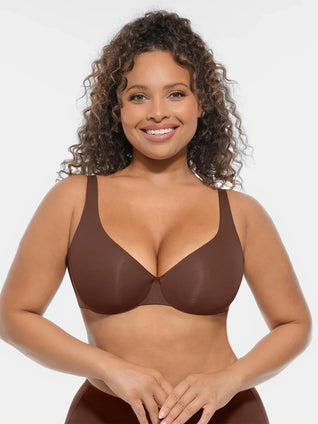 Unpadded Underwired Deep V-Neck Side Support Bra